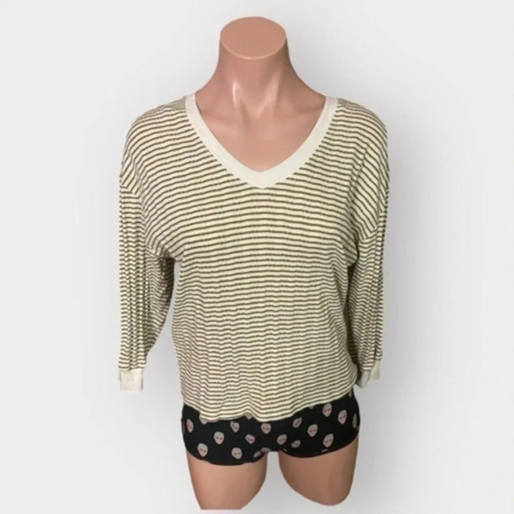 Anthropologie Yellow Striped XS 3/4 Sleeve Hannah Knit Top